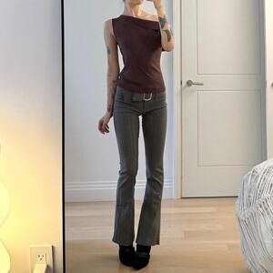 Grey pinstripe low rise flare pants